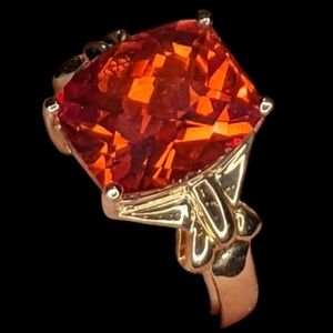 Stunning Padparadcha Orange Sapphire 10K Yellow Gold Over Sterling 925 Ring